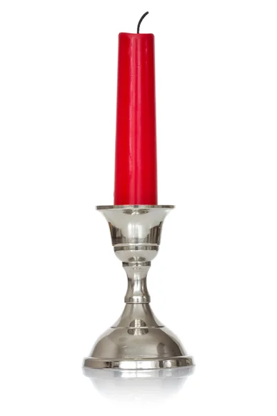 Kırmızı mum gümüş kaplama şamdan — Stok fotoğraf