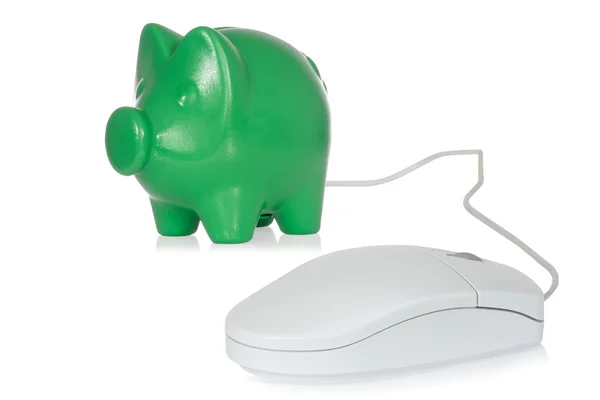 Банк свиней с компьютерной мышью — стоковое фото