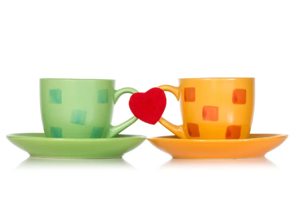 Two cups with red heart — Stock Photo, Image