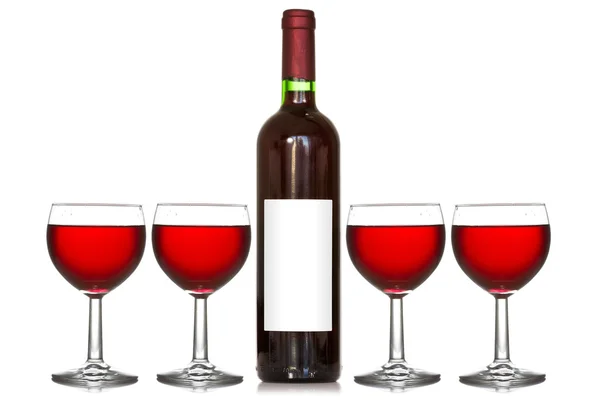 Four wineglass and wine bottle — Stock Photo, Image