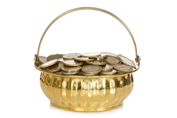 Vaso dourado cheio de moedas — Fotografia de Stock