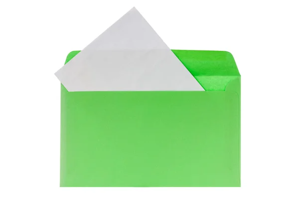 Green envelope with blank letter — Stock Photo, Image