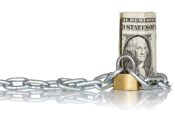 U.S. dollar banknote with lock and chain — Stock Photo, Image