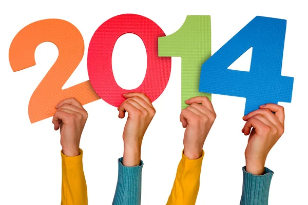 Ruce s čísly ukazuje rok 2014 — Stock fotografie