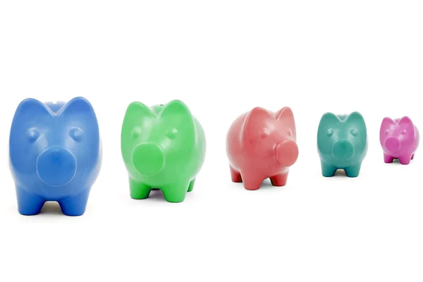 Colourful Piggy banks in a row — Stock Photo, Image