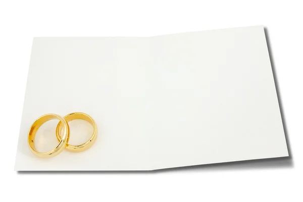 Snubní prsteny na kartě text — Stock fotografie