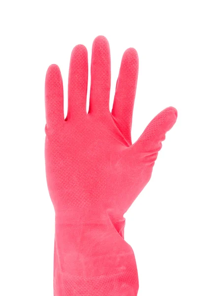 De la mano con guante de goma rojo — Foto de Stock