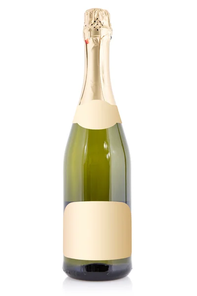 Sparkling wine bottle isolated with blank label — Stock Photo, Image