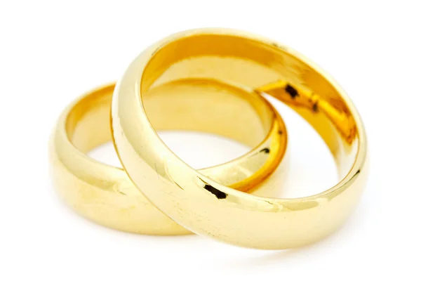 Two golden wedding on white — Stock Photo, Image