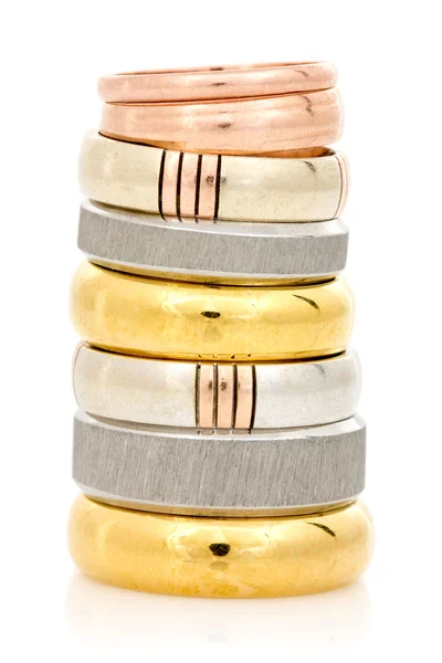 Rings stacked on a white background — Stock Photo, Image