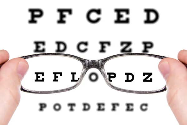 Sight test seen through eye glasses — Stock Photo, Image