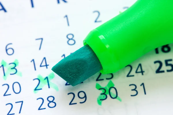 Calendar and green marker — Stock Photo, Image