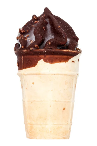 Chocolate ice cream cone isolated — Stock Photo, Image
