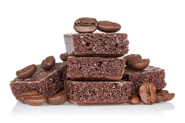 Bild av kaffebönor och choklad — Stockfoto