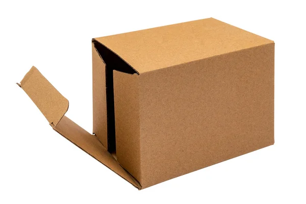 开盖子的褐色纸盒 白色底座隔离 — 图库照片