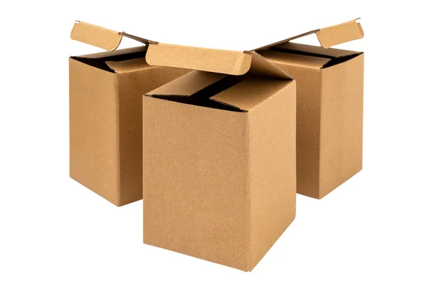 打开在白色背景上隔离的纸盒 开盖子的木箱 — 图库照片