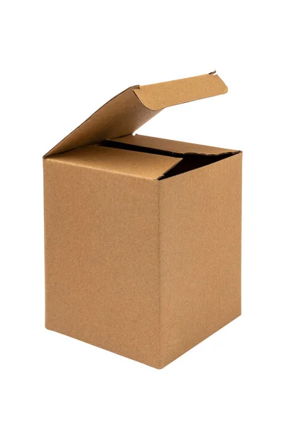 Brown Cardboard Packaging Box Open Lid White Background — Stock Photo, Image