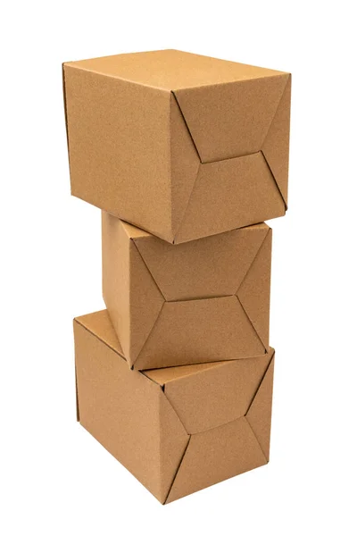 Close Stack Cardboard Boxes Isolated White Background — Stock Photo, Image