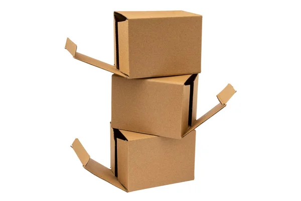 Stack Open Cardboard Boxes Isolated White Background — Stock Photo, Image