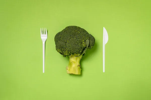 Broccoli Fork Knife Healthy Food Weigh Loss Concept Diet Fitness — Stock Photo, Image