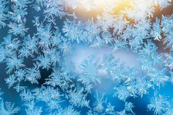 Beautiful Crispy Frost Structure Window Morning Sun Light — Foto Stock