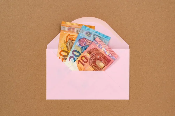 Pink Envelope Full Money Euro Bills Bribe — Foto Stock