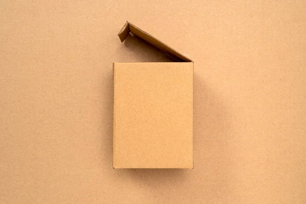 Flat Lay Empty Open Cardboard Box Top View Copy Space — Stock fotografie