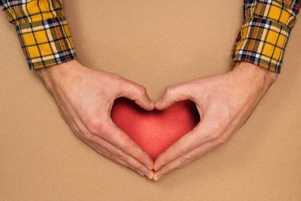 Shape Heart Made Hands Cardboard Background — Stockfoto