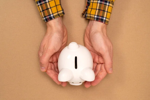 Piggy Bank Protected Hands Protect Your Money Saving Business Investment — Stock Photo, Image
