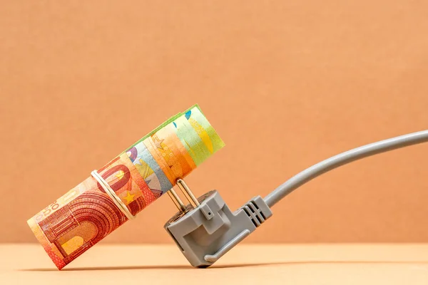 Enchufe Eléctrico Con Billetes Euros Coste Electricidad Concepto Energía Caro — Foto de Stock