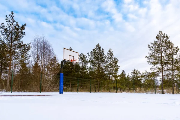 Basketball Field Covered Snow Outdoor Basketball Court Winter Season — Stock Photo, Image