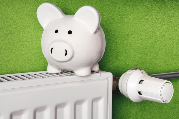 Piggy Bank Radiator Increase Heating Costs Energy Money Concept Rising — Stock Photo, Image