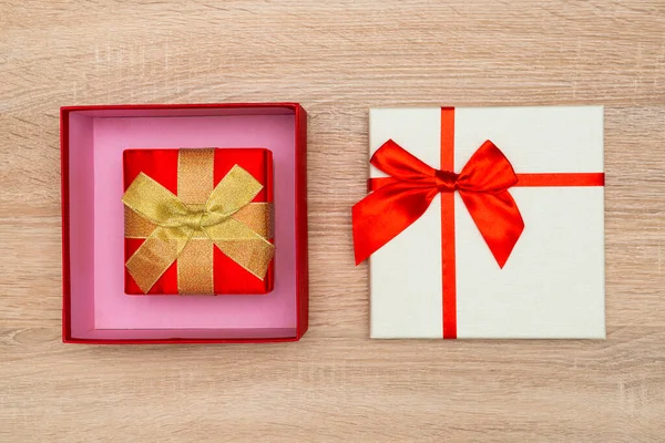 Opened Large Gift Box Smaller Gift Box Holiday Concept — Stock Photo, Image