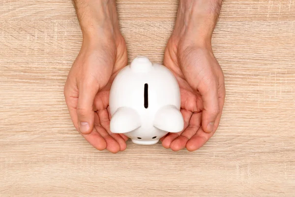 Protect Your Savings Human Hands Protecting Piggy Bank — Stock Photo, Image