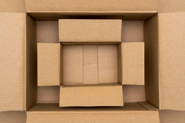 Prázdné Otevřené Obdélníkové Kartonové Krabice Pohled Zblízka — Stock fotografie