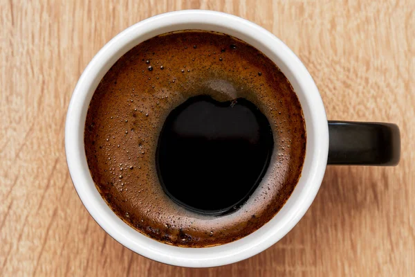 Top View Ceramic Cup Black Coffee Wooden Table — Stock Photo, Image