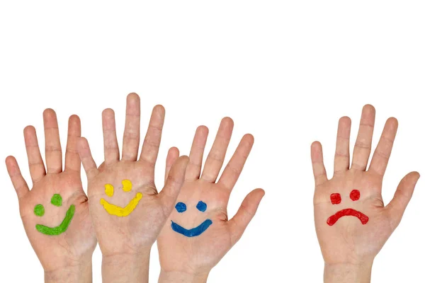 Ruce Úsměvem Smutným Vzorem Usměvavé Smutné Namalované Reakce Obličeje — Stock fotografie