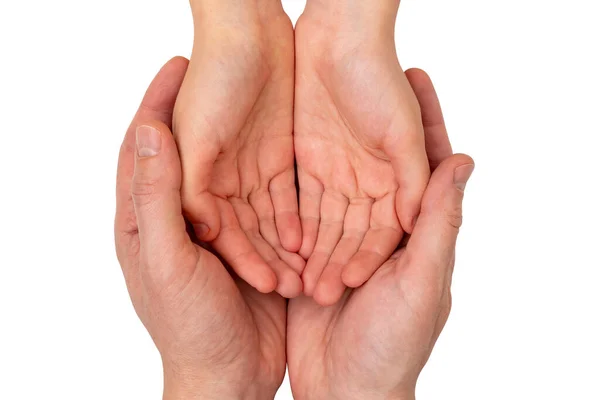 Adult Palms Holding Child Hands Care Love — Stock Photo, Image