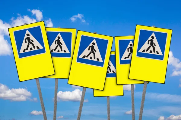 Pedestrian Crossing Signs Blue Sky Background — стоковое фото