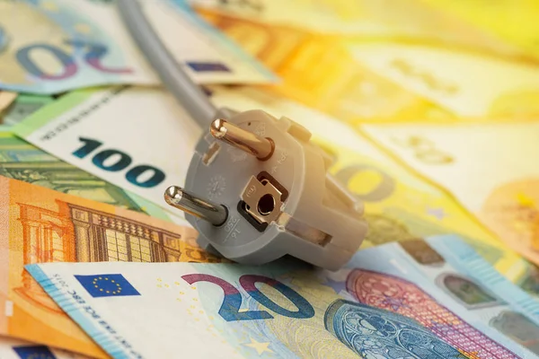 Electric Plug Euro Banknotes Increasing Electricity Cost Residential Customers Business — Stockfoto