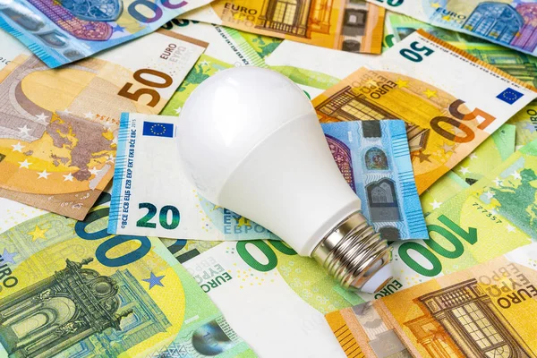 Lightbulb Euro Banknotes Increasing Electricity Cost Residential Customers Business Users — Stockfoto
