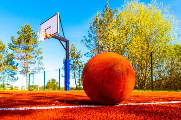 Basketball Ball Street Court Hoop Background Sport Equipment — стоковое фото
