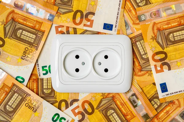 Prise Électrique Euro Monnaie Concept Économie Électricité Maison Billets Euros — Photo