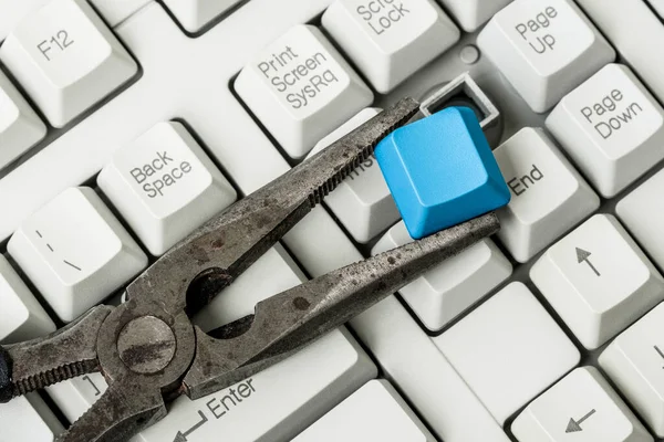 Pliers Removed Blue Key Computer Keyboard Computer Repair Concept Close — Stock Photo, Image