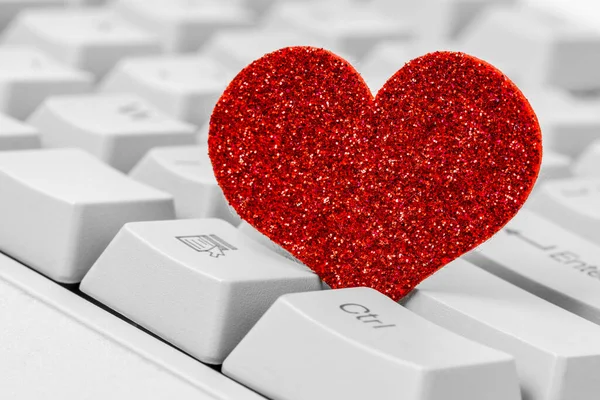 Single Red Heart Computer Keyboard Internet Dating Concept Stock Picture