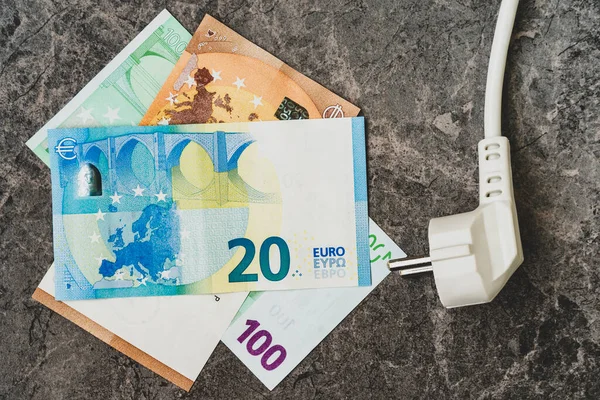 Electric Plug Euro Banknotes Increasing Electricity Cost Residential Customers Business — Stock Photo, Image