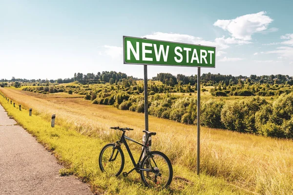 Sport Kerékpár Támaszkodik Szállítási Jel Start Megfogalmazás Újrakezdés Újévi Felbontás — Stock Fotó