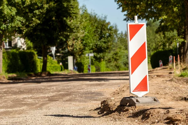 Red White Striped Traffic Control Devices Directing Avoiding Sections Road — Zdjęcie stockowe