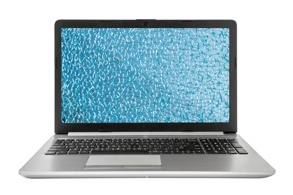 Laptop Broken Blue Screen Cracks — 图库照片