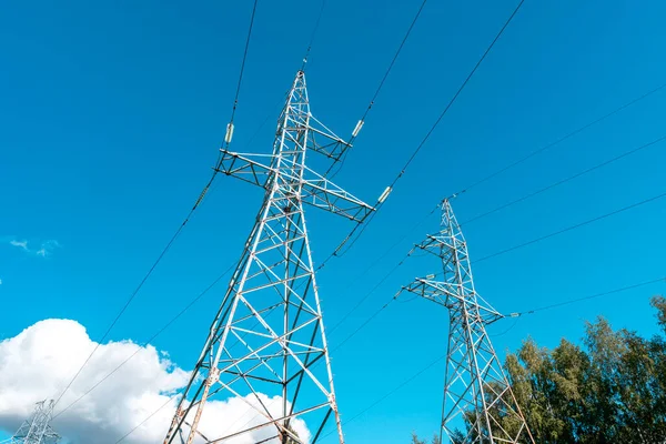High Voltage Pylons Concept Technology Industry Rising Energy Prices Further — 图库照片